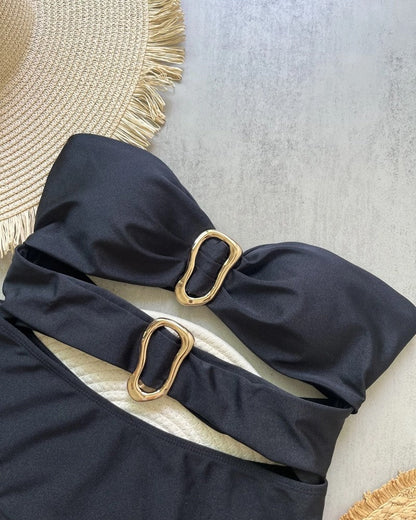 Strapless Cutout Metal Detail Swimsuit