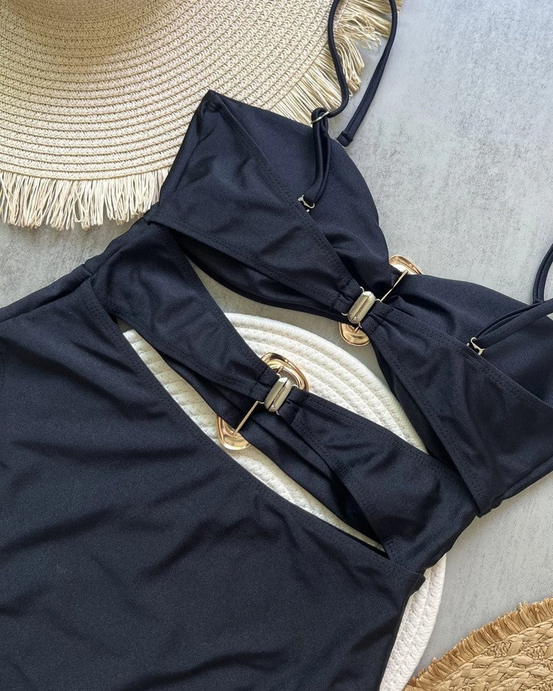 Strapless Cutout Metal Detail Swimsuit
