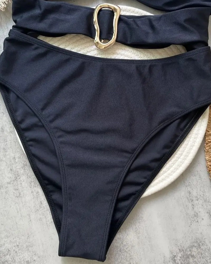 Strapless Cutout Metal Detail Swimsuit