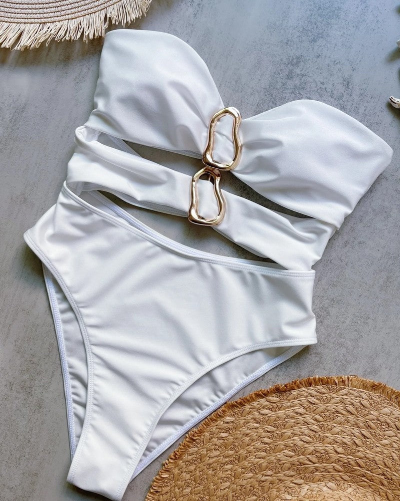 Strapless Cutout Metal Detail Swimsuit
