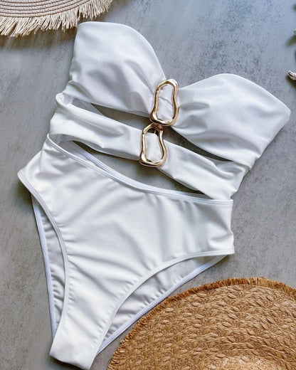 Strapless Cutout Metal Detail Swimsuit