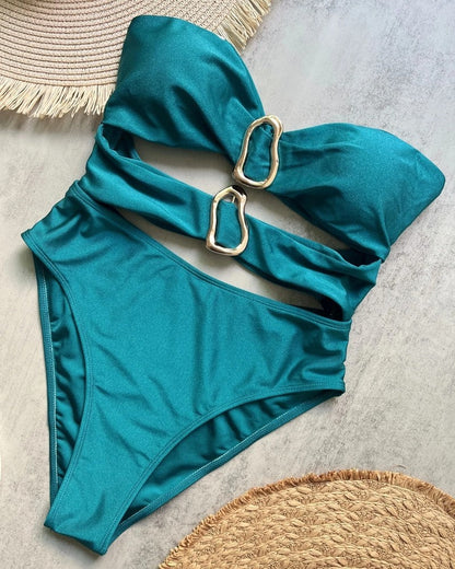 Strapless Cutout Metal Detail Swimsuit