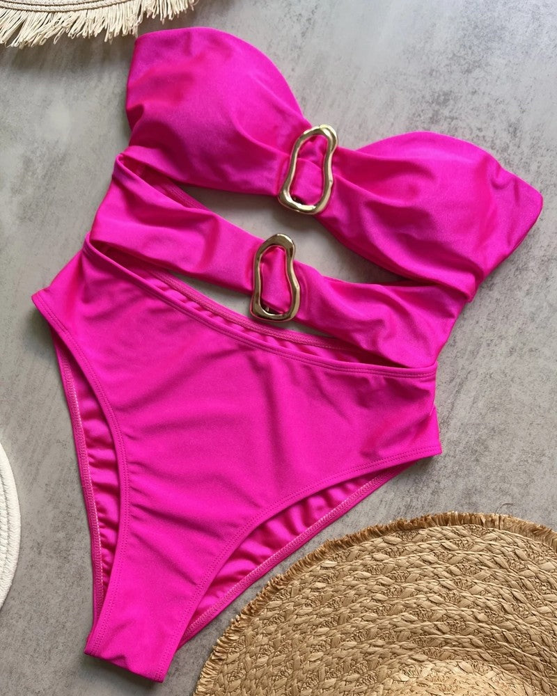 Strapless Cutout Metal Detail Swimsuit