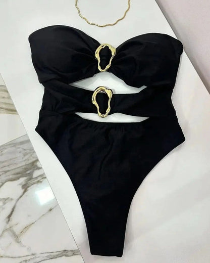 Strapless Cutout Metal Detail Swimsuit