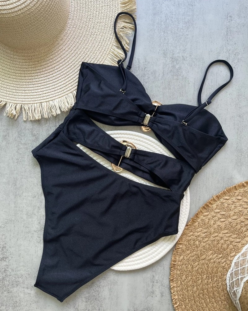 Strapless Cutout Metal Detail Swimsuit