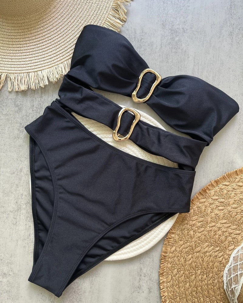 Strapless Cutout Metal Detail Swimsuit