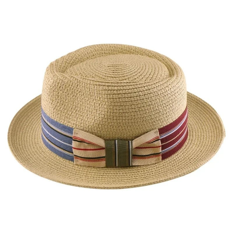 Straw Structured Boater Hat Bow Detail