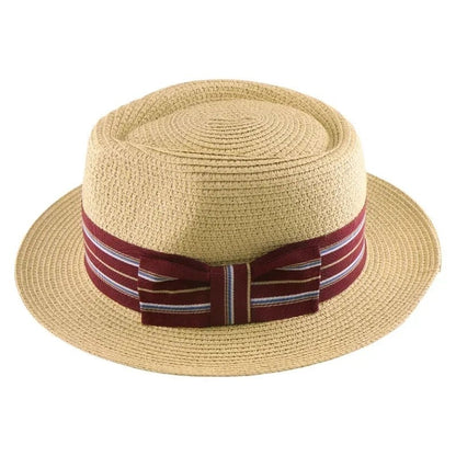 Straw Structured Boater Hat Bow Detail