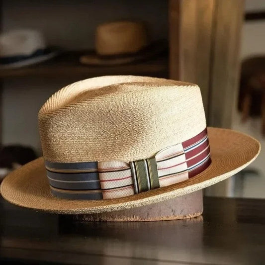 Straw Structured Boater Hat Bow Detail