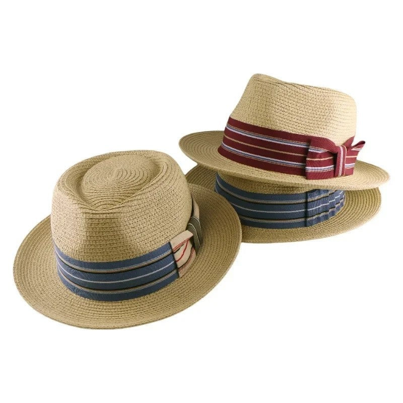 Straw Structured Boater Hat Bow Detail