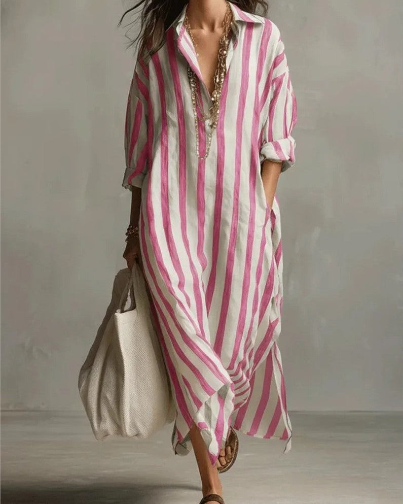 Striped Relaxed Collared Maxi Dress