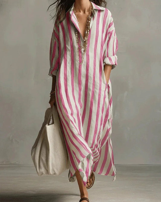 Striped Relaxed Collared Maxi Dress