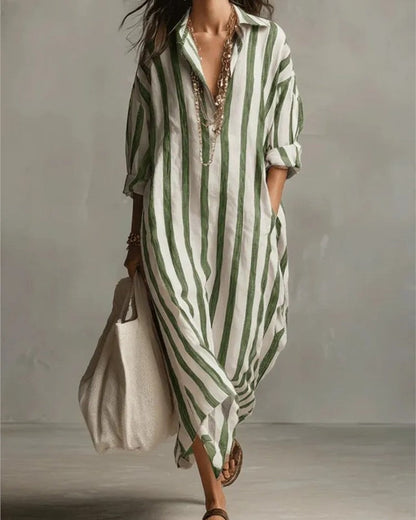 Striped Relaxed Collared Maxi Dress