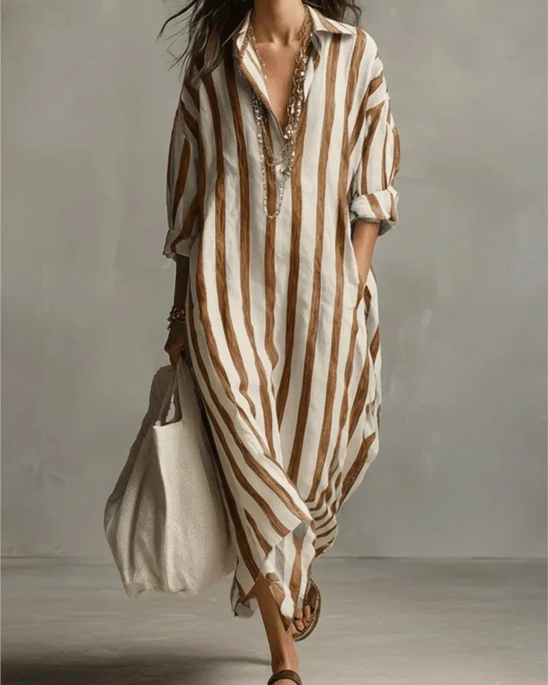 Striped Relaxed Collared Maxi Dress