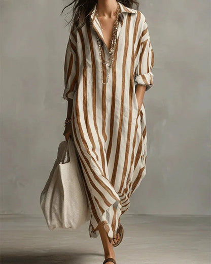 Striped Relaxed Collared Maxi Dress