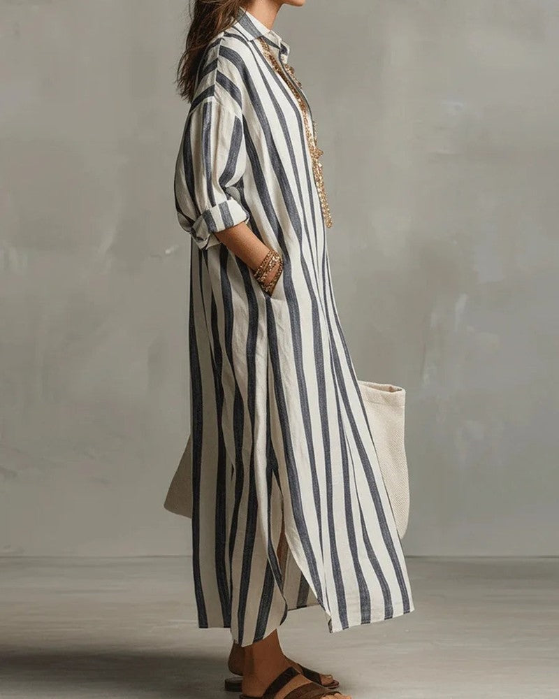 Striped Relaxed Collared Maxi Dress