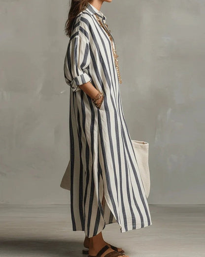 Striped Relaxed Collared Maxi Dress