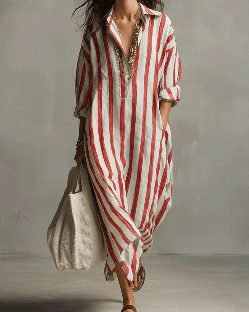 Striped Relaxed Collared Maxi Dress