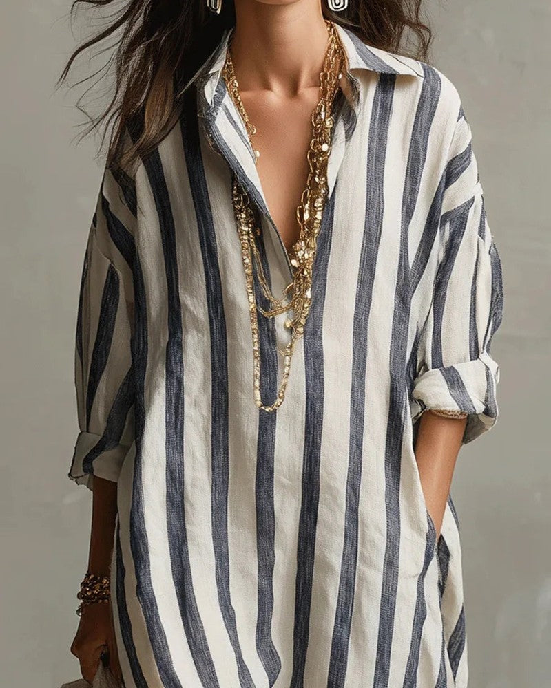 Striped Relaxed Collared Maxi Dress