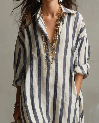 Striped Relaxed Collared Maxi Dress