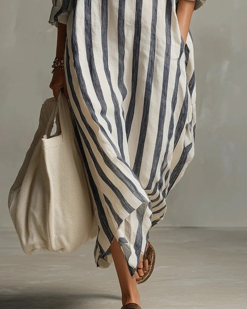 Striped Relaxed Collared Maxi Dress
