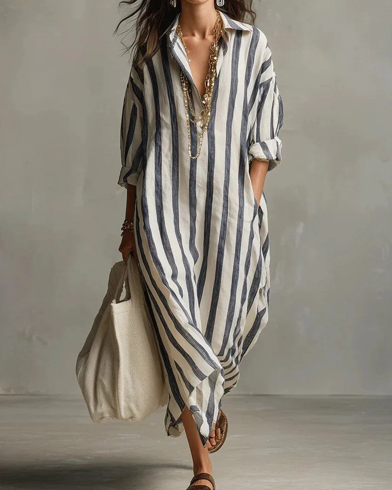 Striped Relaxed Collared Maxi Dress