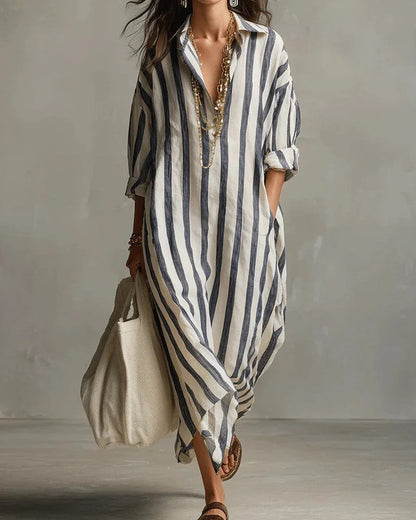 Striped Relaxed Collared Maxi Dress