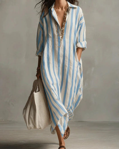 Striped Relaxed Collared Maxi Dress