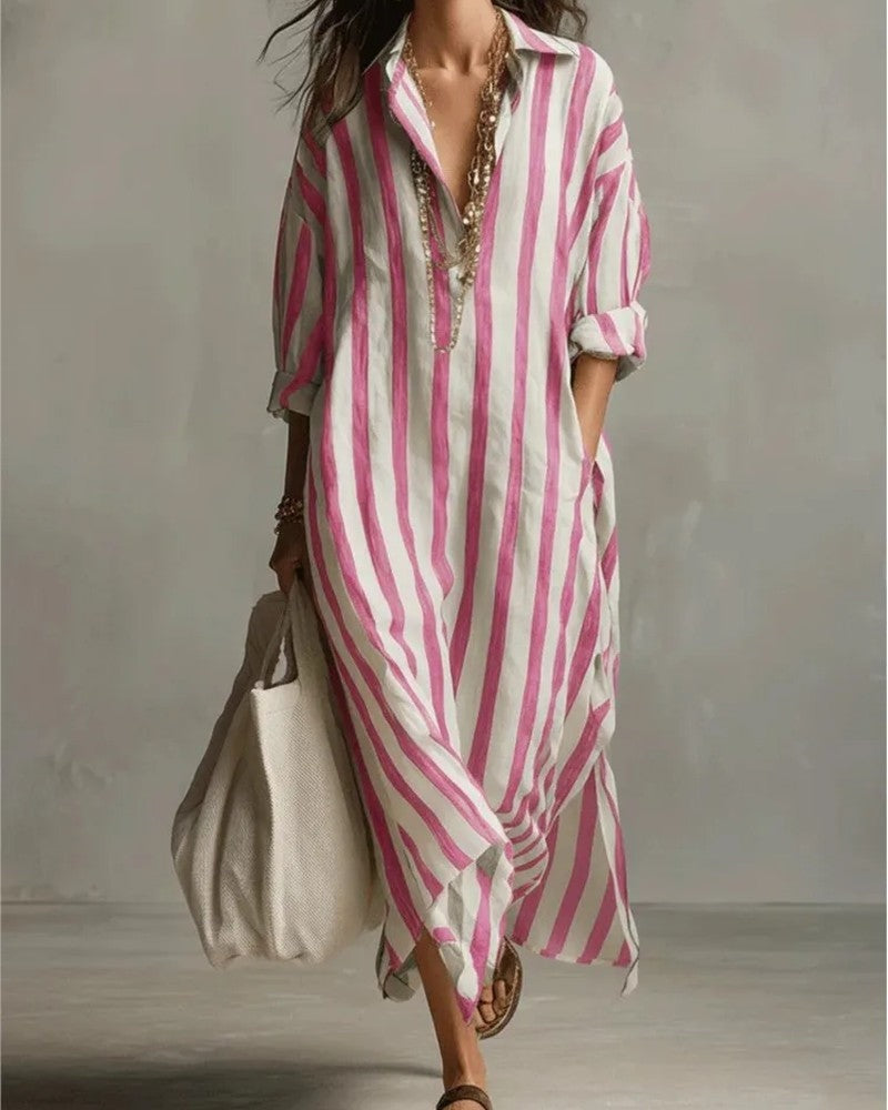 Striped Relaxed Collared Maxi Dress