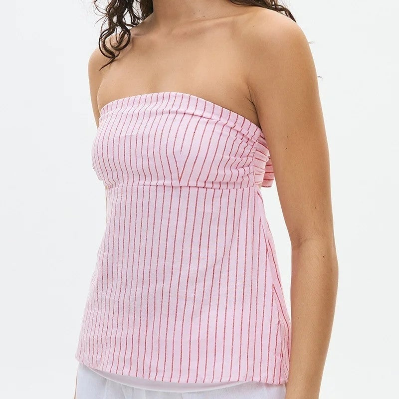 Striped Relaxed Strapless Tube Top