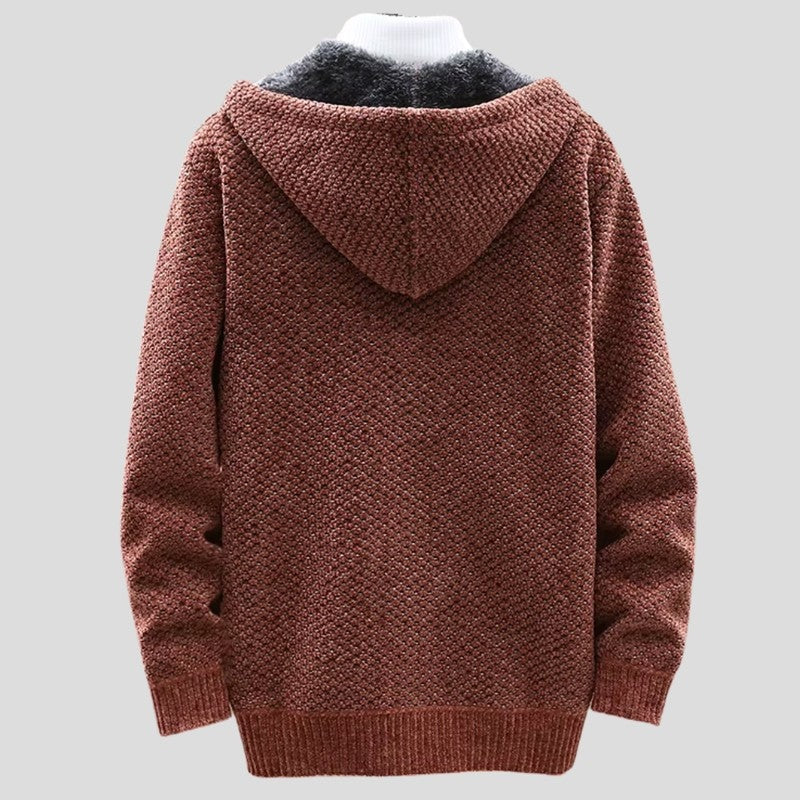 Textured Fleece Lined Hooded Zip Jacket