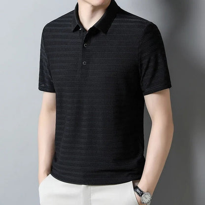 Textured Knit Short Sleeve Polo Shirt