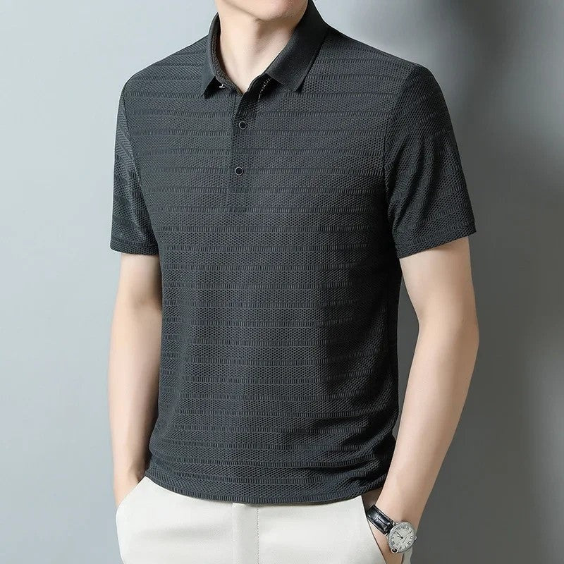 Textured Knit Short Sleeve Polo Shirt