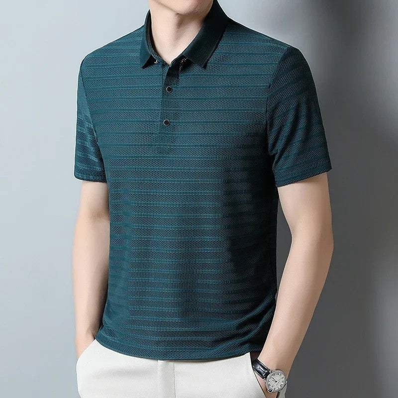 Textured Knit Short Sleeve Polo Shirt