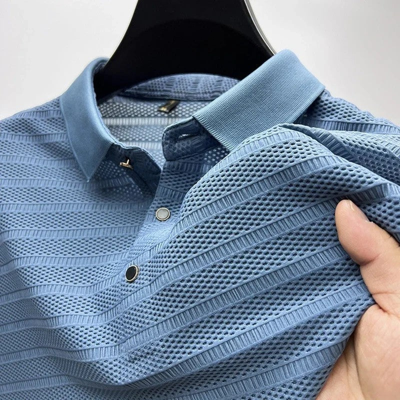 Textured Knit Short Sleeve Polo Shirt