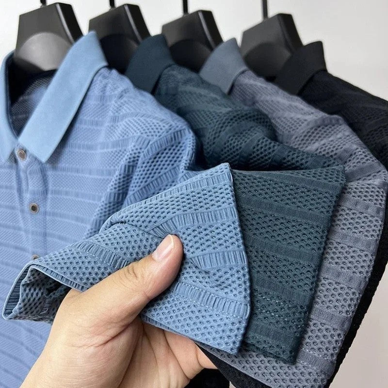 Textured Knit Short Sleeve Polo Shirt