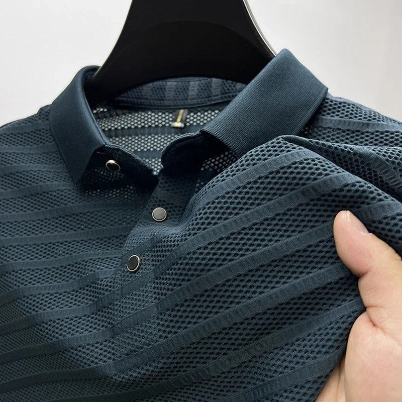 Textured Knit Short Sleeve Polo Shirt
