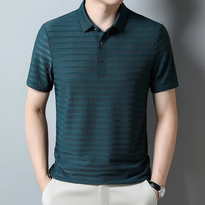 Textured Knit Short Sleeve Polo Shirt