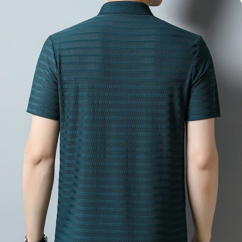 Textured Knit Short Sleeve Polo Shirt