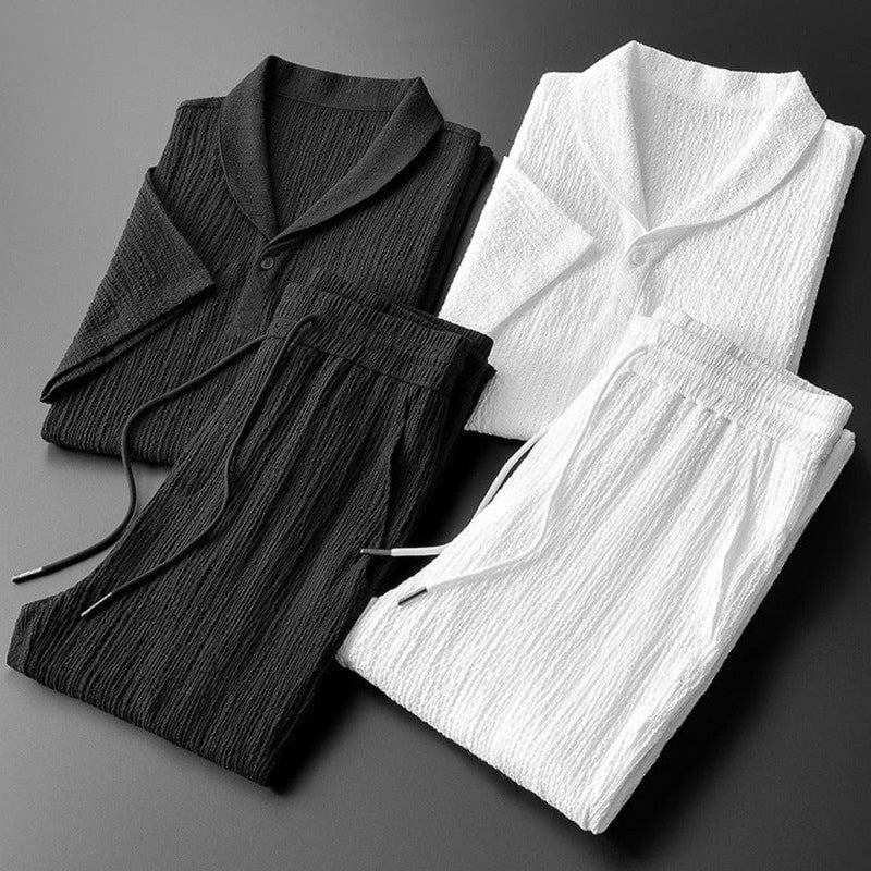 Textured Relaxed Collar Lounge Set