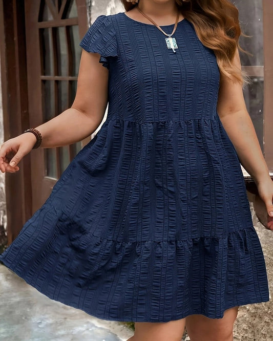 Plus Size Textured Tiered Flutter Sleeve Dress