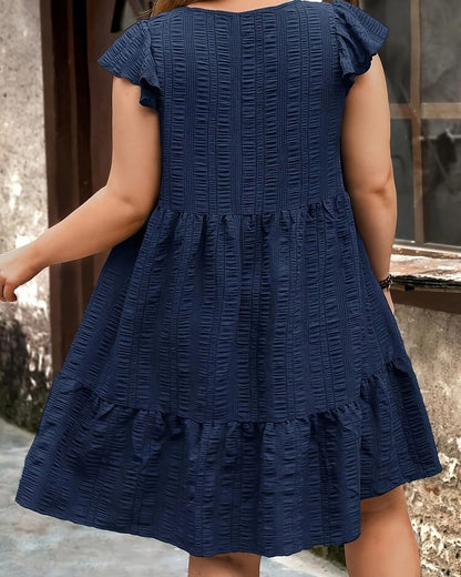 Plus Size Textured Tiered Flutter Sleeve Dress