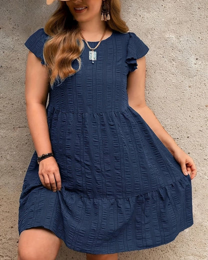 Plus Size Textured Tiered Flutter Sleeve Dress