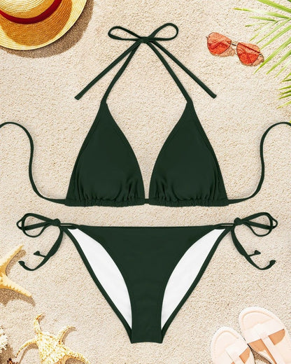 Triangle Tie-Back Adjustable Bikini Swimsuit