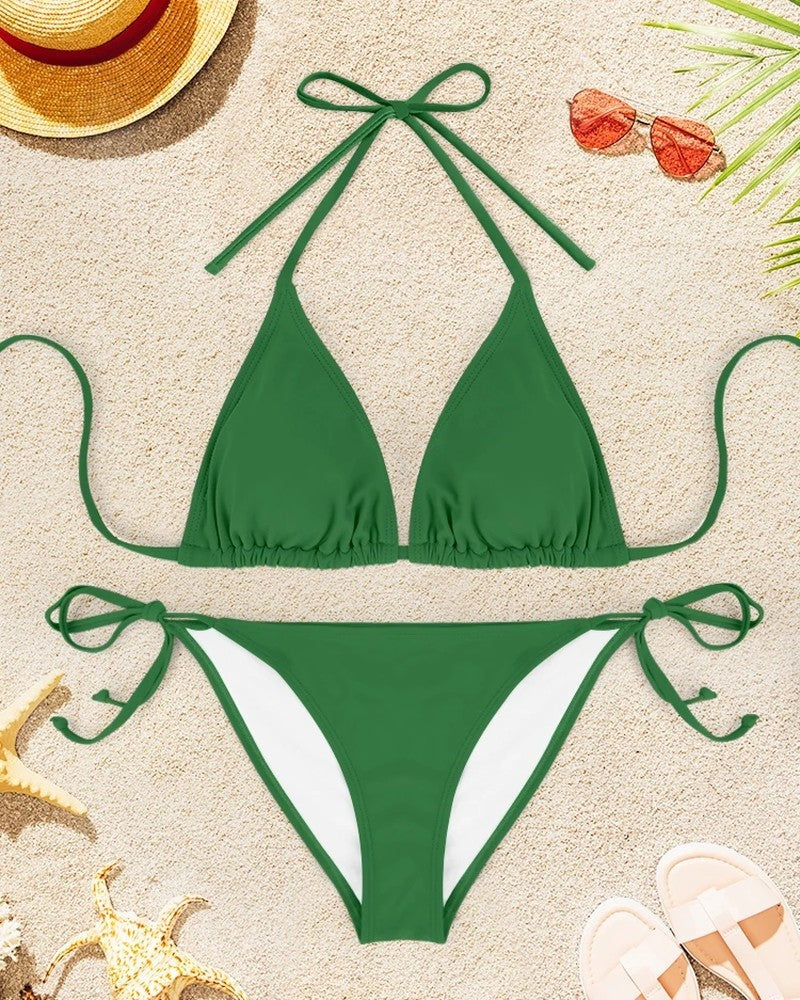 Triangle Tie-Back Adjustable Bikini Swimsuit