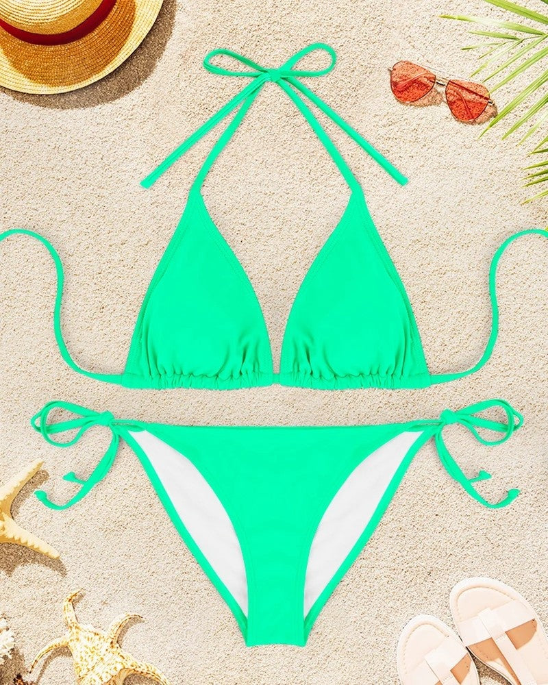 Triangle Tie-Back Adjustable Bikini Swimsuit