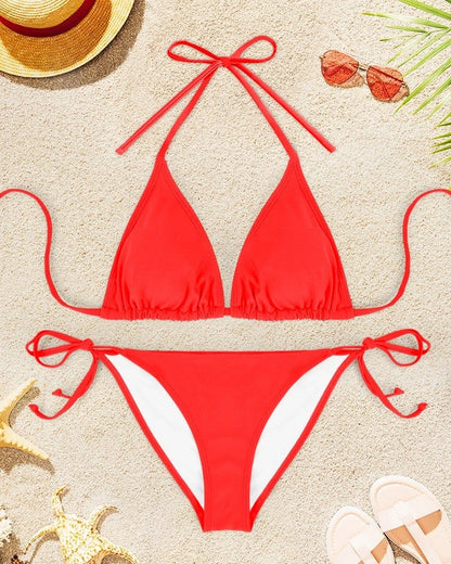 Triangle Tie-Back Adjustable Bikini Swimsuit