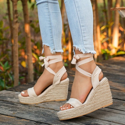Valessi Espadrille Platform Lace-Up Wedge Sandals