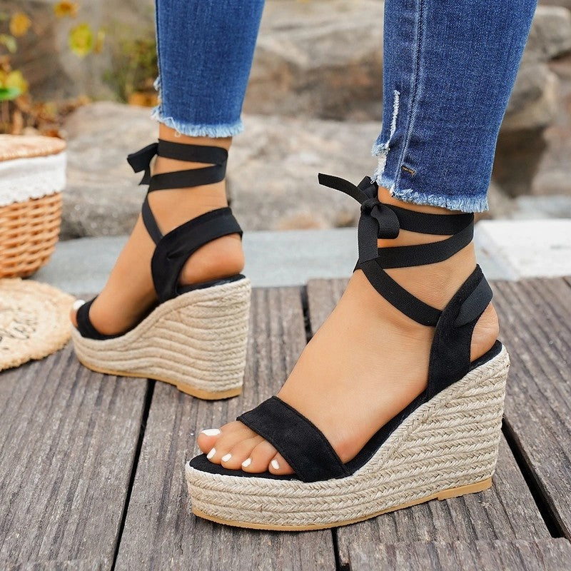 Valessi Espadrille Platform Lace-Up Wedge Sandals