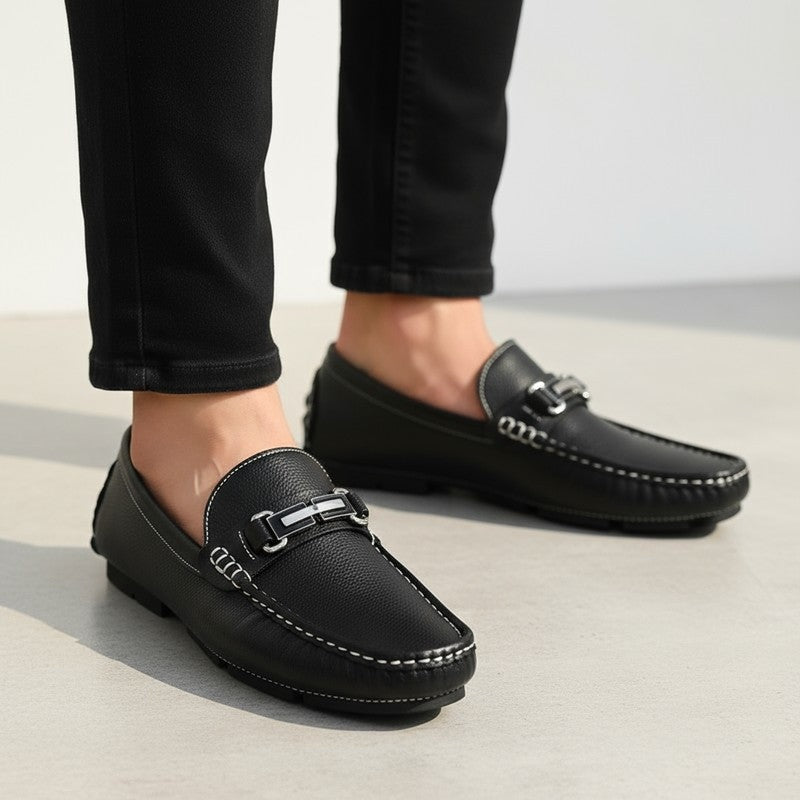 Vardio Pebbled Metal Bit Loafers